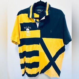 Polo by Ralph Lauren Men's Navy Blue and Yellow with White accents Rugby Polo